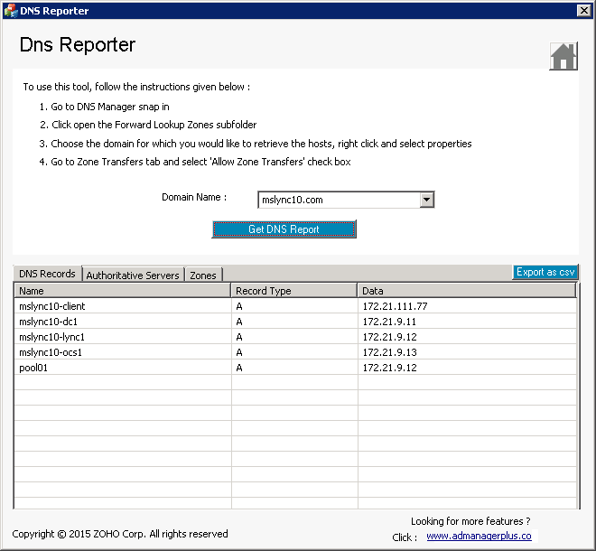Get DNS Report