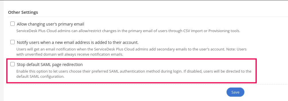 Stop Default SAML page redirection